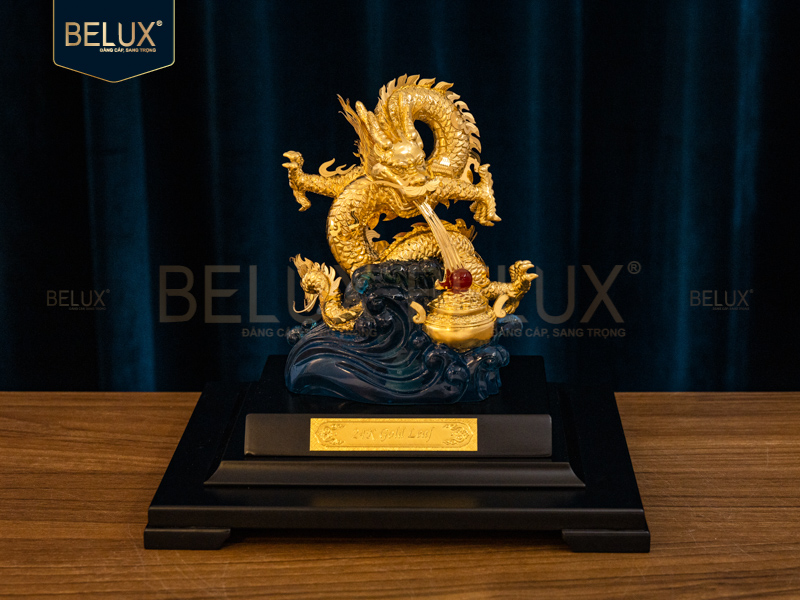 Tượng rồng nhả ngọc dát vàng 24k-21x16x24cm